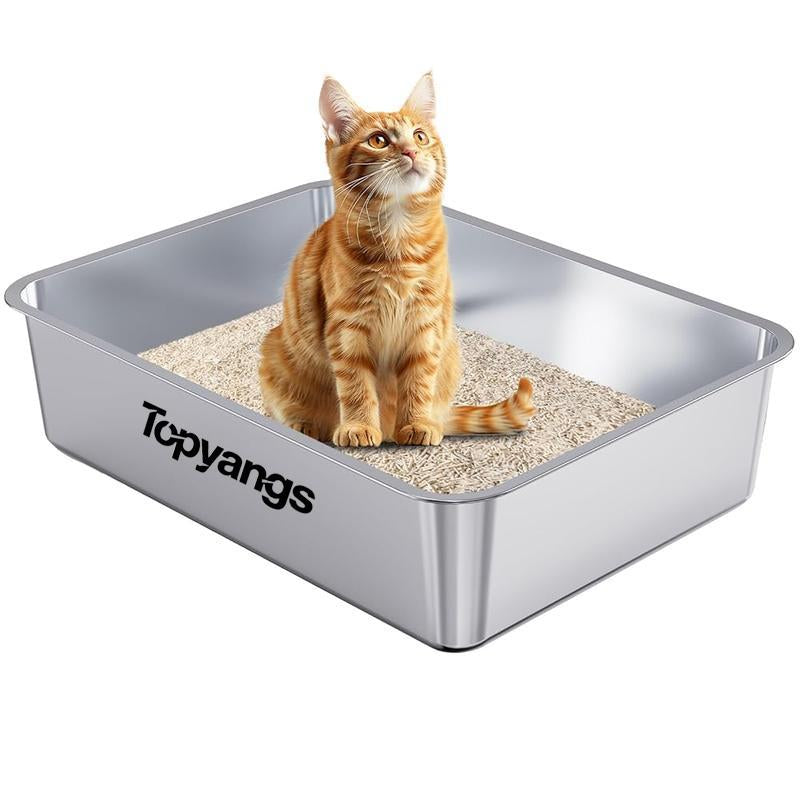 Upgrade Your Cat's Comfort with the TOPYANS XL Stainless Steel Litter Box - Enclosed Design with Flip-Top Lid for Easy Cleaning and Leak Prevention