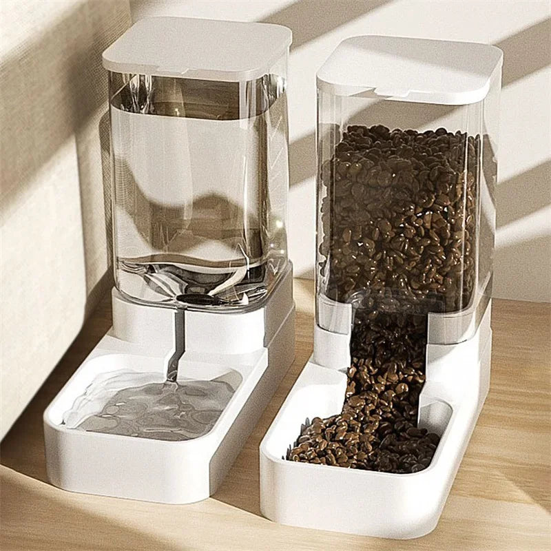 3.8L Automatic Pet Feeder and Water Bowl with Transparent Food Storage Container for Dogs and Cats