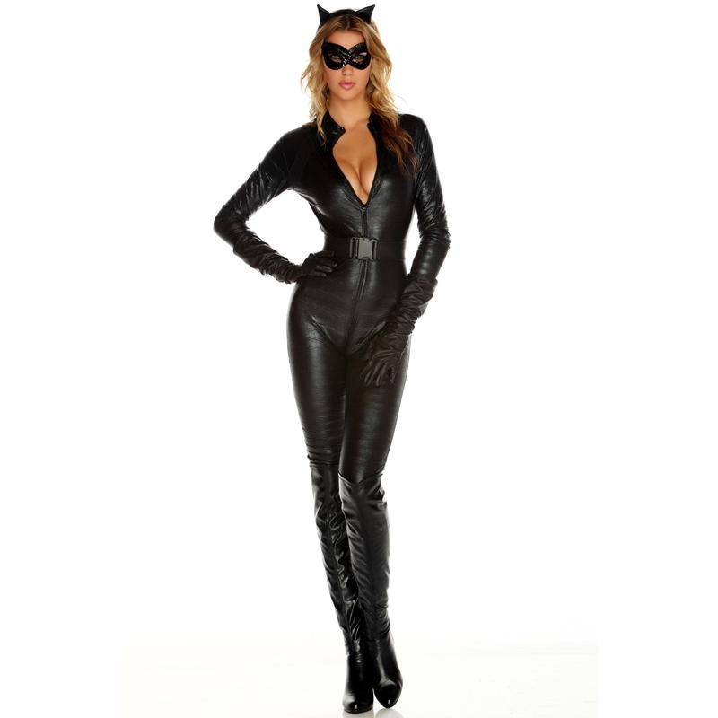 Unleash Your Inner Villain with the Cat Fight 5 Piece Sexy Cat Costume Set - Black