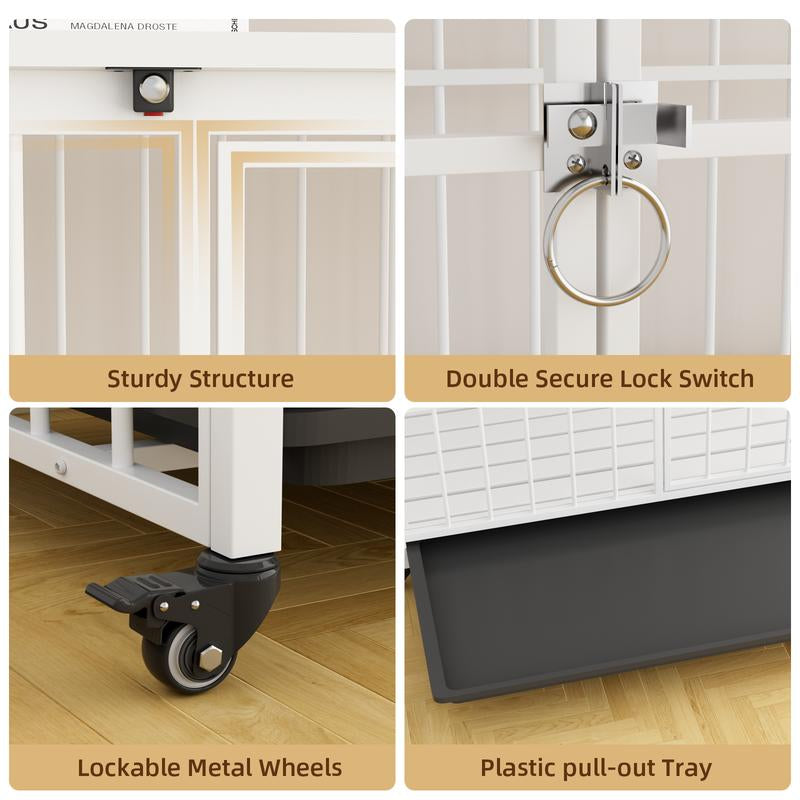 Stylish and Durable 38" Heavy Duty Dog Crate - Elegant Wooden Dog Kennel End Table with Double Doors and Lockable Wheels for Large Dogs