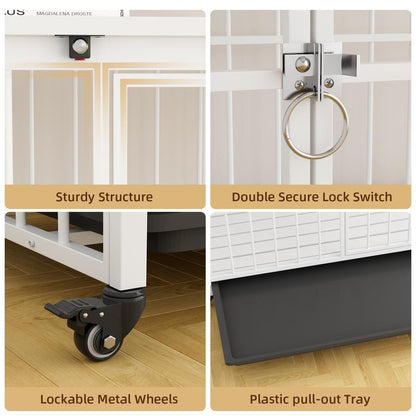 Stylish and Durable 38" Heavy Duty Dog Crate - Elegant Wooden Dog Kennel End Table with Double Doors and Lockable Wheels for Large Dogs