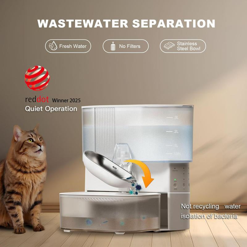 Revolutionary ACYFAMILY Wireless Smart Cat Water Fountain - Stainless Steel, 3.5L Capacity, Quiet Operation & Hassle-Free Hydration for Your Furry Friends!