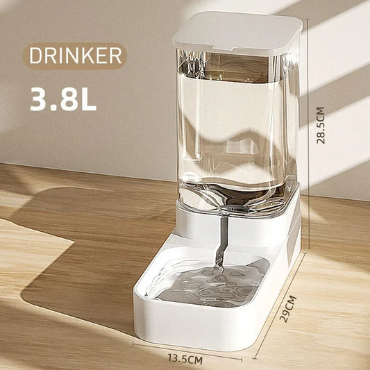 3.8L Automatic Pet Feeder and Water Bowl with Transparent Food Storage Container for Dogs and Cats
