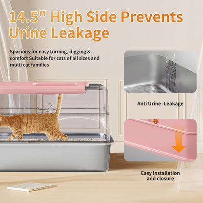 Upgrade Your Cat's Comfort with the TOPYANS XL Stainless Steel Litter Box - Enclosed Design with Flip-Top Lid for Easy Cleaning and Leak Prevention