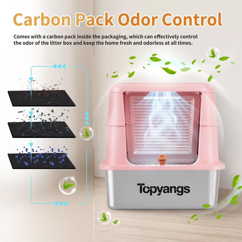 Upgrade Your Cat's Comfort with the TOPYANS XL Stainless Steel Litter Box - Enclosed Design with Flip-Top Lid for Easy Cleaning and Leak Prevention