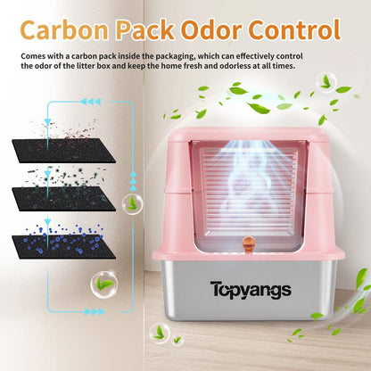 Upgrade Your Cat's Comfort with the TOPYANS XL Stainless Steel Litter Box - Enclosed Design with Flip-Top Lid for Easy Cleaning and Leak Prevention