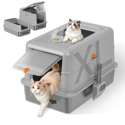 Upgrade Your Cat's Comfort with the TOPYANS XL Stainless Steel Litter Box - Enclosed Design with Flip-Top Lid for Easy Cleaning and Leak Prevention