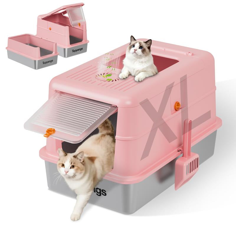 Upgrade Your Cat's Comfort with the TOPYANS XL Stainless Steel Litter Box - Enclosed Design with Flip-Top Lid for Easy Cleaning and Leak Prevention