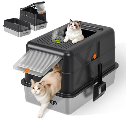 Upgrade Your Cat's Comfort with the TOPYANS XL Stainless Steel Litter Box - Enclosed Design with Flip-Top Lid for Easy Cleaning and Leak Prevention