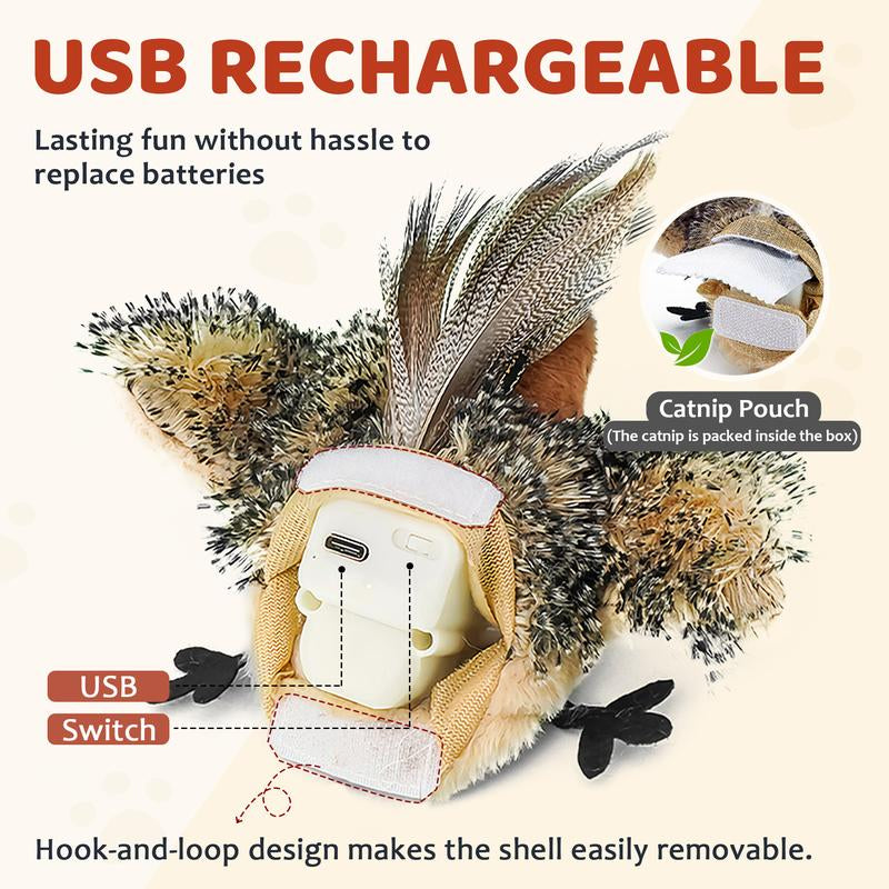 【Tiktokshopfalldealsforyou】Cat Toys Flapping Bird,Rechargeable Flapping Bird Sparrow Cat Toy–Lifelike Chirp & Tweet, Touch Activated Interactive Kitten Exercise Toy (Flightless)