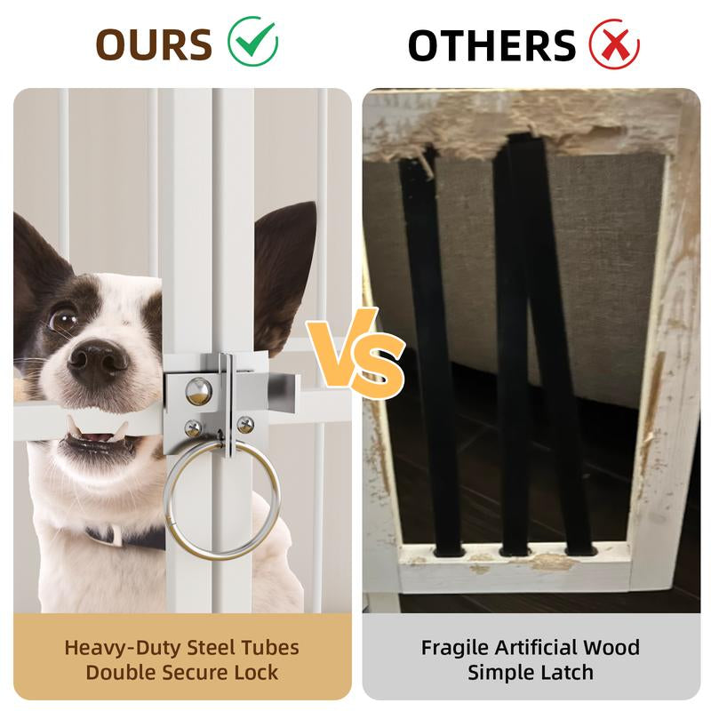 Stylish and Durable 38" Heavy Duty Dog Crate - Elegant Wooden Dog Kennel End Table with Double Doors and Lockable Wheels for Large Dogs