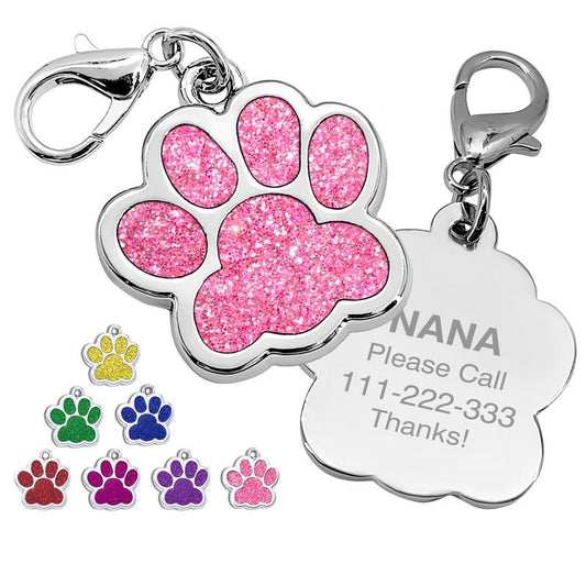 Elevate Your Pet's Safety with LIVEKEY Personalized Waterproof Dog Tags - Engraved Glitter Footprint ID for Cats and Dogs