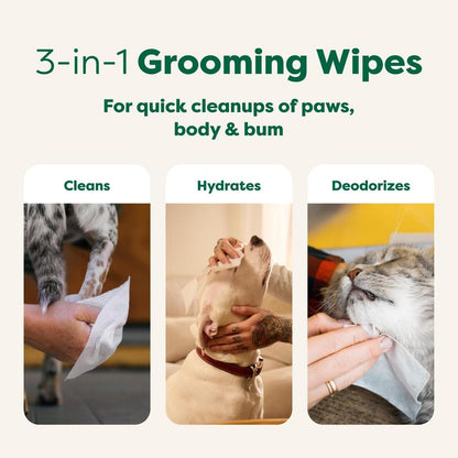 Earth Rated 3-in-1 Pet Grooming Wipes - Clean, Deodorize & Hydrate Your Pets with White Tea & Basil Scent, 400 Count - Hypoallergenic & Alcohol-Free