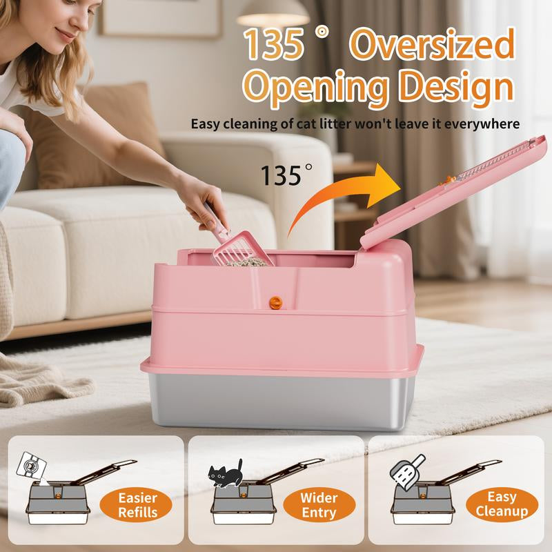 Upgrade Your Cat's Comfort with the TOPYANS XL Stainless Steel Litter Box - Enclosed Design with Flip-Top Lid for Easy Cleaning and Leak Prevention
